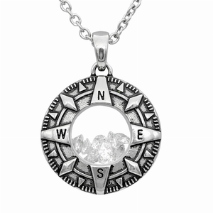 Compass Floating Charm with White Swarovski necklace - 734130261474
