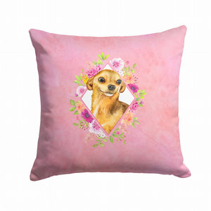 Floral Design with Dog Picture Fabric Decorative Pillow - 194030080894