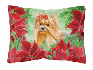 Poinsettas Dog Art Canvas Fabric Decorative Pillow - 652259193202