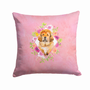 Floral Design with Dog Picture Fabric Decorative Pillow - 194030081501