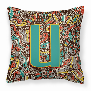 Monogram Letter Retro Tribal Alphabet Fabric Decorative Pillow - 615872978779