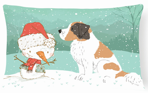 Snowman Christmas Dog Art Canvas Fabric Decorative Pillow - 652259282210