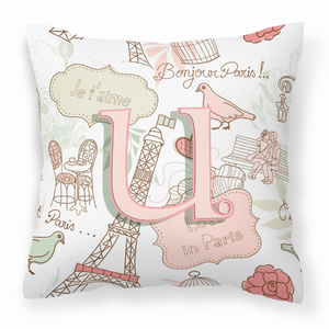 Monogram Letter Love in Paris Pink Fabric Decorative Pillow - 615872975921