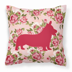 Dog Silhouette Shabby Chic Roses Fabric Decorative Pillow - 638508356925