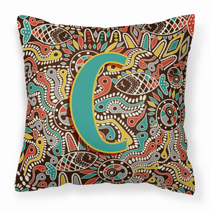 Monogram Letter Retro Tribal Alphabet Fabric Decorative Pillow - 615872978595