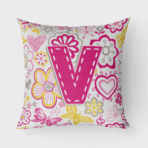 Letter Flowers and Butterflies Pink Fabric Decorative Pillow - 615872980598