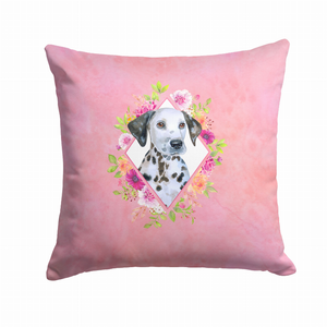 Floral Design with Dog Picture Fabric Decorative Pillow - 194030080979