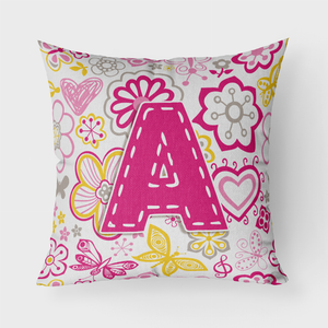 Letter Flowers and Butterflies Pink Fabric Decorative Pillow - 615872980383