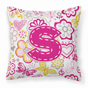 Monogram Letter Flowers and Butterflies Fabric Decorative Pillow - 615872976676
