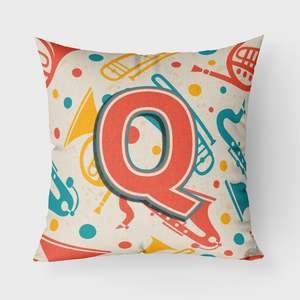 Letter Retro Teal Orange Musical Instruments Initial Fabric Decorative Pillow - 615872979516