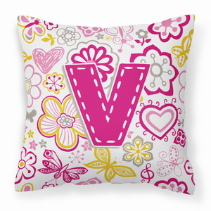 Monogram Letter Flowers and Butterflies Fabric Decorative Pillow - 615872976706