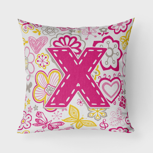Letter Flowers and Butterflies Pink Fabric Decorative Pillow - 615872980611