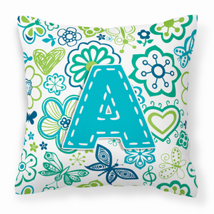 Monogram Letter Flowers and Butterflies Fabric Decorative Pillow - 615872976751