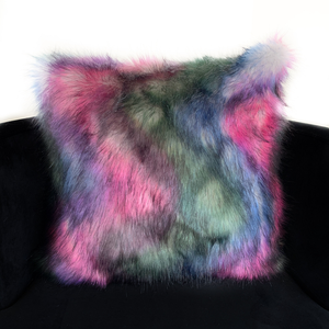 Plutus Green, Purple, Blue Northern Lights Animal Faux Fur Luxury Throw Pillow - 017247673621