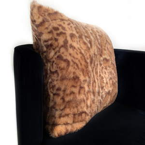 Plutus Brown, Beige Jungle Cat Animal Faux Fur Luxury Throw Pillow - 017247671931