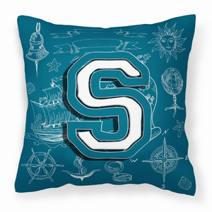 Monogram Letter Sea Doodles Alphabet Fabric Decorative Pillow - 615872979011