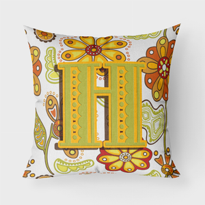 Letter Floral Mustard and Green Fabric Decorative Pillow - 615872979943