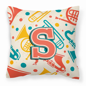 Carolines Treasures Monogram Letter Musical Instruments Fabric Decorative Pillow, 14x14 Inches, bright, cheerful