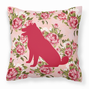 Dog Silhouette Shabby Chic Roses Fabric Decorative Pillow - 638508357199