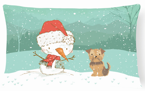 Snowman Christmas Dog Art Canvas Fabric Decorative Pillow - 652259282692