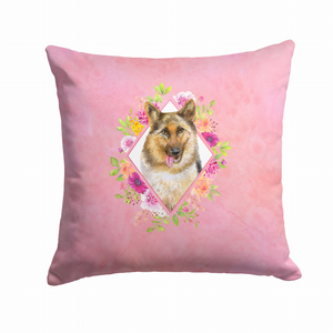 Floral Design with Dog Picture Fabric Decorative Pillow - 194030081075