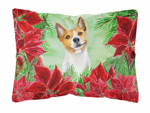Poinsettas Dog Art Canvas Fabric Decorative Pillow - 652259193271