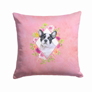 Floral Design with Dog Picture Fabric Decorative Pillow - 194030081044