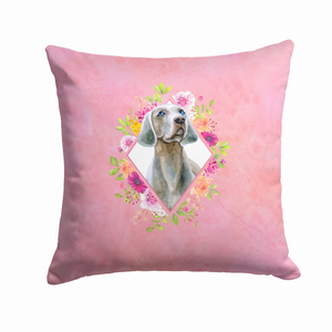 Carolines Treasures Floral Design with Dog Picture Fabric Decorative Pillow, 14 X 14 Inches, Polyester, Floral Accent