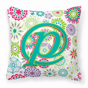Monogram Letter Flowers Fabric Decorative Pillow - 615872978205