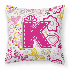 Monogram Letter Flowers and Butterflies Fabric Decorative Pillow - 615872976591