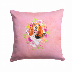 Carolines Treasures Floral Design with Dog Picture Fabric Decorative Pillow, 14 X 14 Inches, 100% Polyester, Garden Style