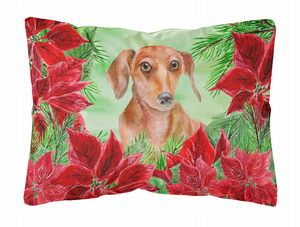 Poinsettas Dog Art Canvas Fabric Decorative Pillow - 652259193424