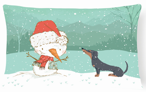 Snowman Christmas Dog Art Canvas Fabric Decorative Pillow - 652259282531