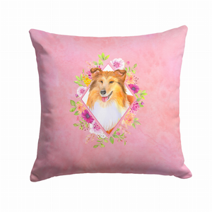 Floral Design with Dog Picture Fabric Decorative Pillow - 194030081433