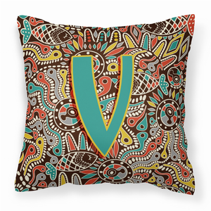 Monogram Letter Retro Tribal Alphabet Fabric Decorative Pillow - 615872978786