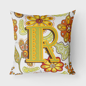 Letter Floral Mustard and Green Fabric Decorative Pillow - 615872980031