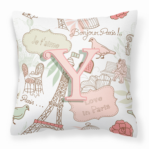 Monogram Letter Love in Paris Pink Fabric Decorative Pillow - 615872975969