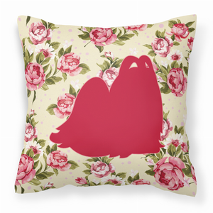Dog Silhouette Shabby Chic Roses Fabric Decorative Pillow - 638508358271