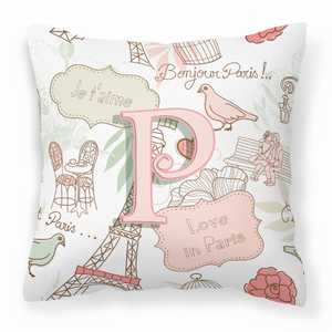 Monogram Letter Love in Paris Pink Fabric Decorative Pillow - 615872975877