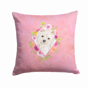 Floral Design with Dog Picture Fabric Decorative Pillow - 194030081648