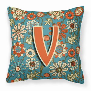 Carolines Treasures Monogram Letter Flowers Fabric Decorative Pillow, 14x14 Inches, Polyester