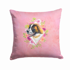 Floral Design with Dog Picture Fabric Decorative Pillow - 194030081488