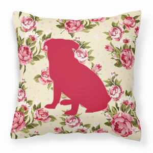 Dog Silhouette Shabby Chic Roses Fabric Decorative Pillow - 638508358325