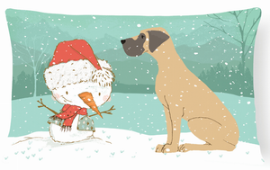 Snowman Christmas Dog Art Canvas Fabric Decorative Pillow - 652259282111