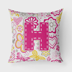 Letter Flowers and Butterflies Pink Fabric Decorative Pillow - 615872980451