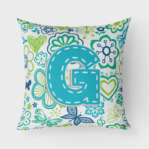 Carolines Treasures Letter Flowers and Butterflies Teal Blue Fabric Decorative Pillow, Teal Blue, Vibrant