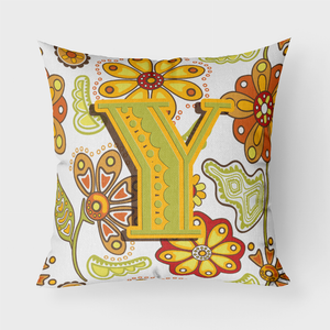 Letter Floral Mustard and Green Fabric Decorative Pillow - 615872980109