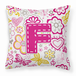 Monogram Letter Flowers and Butterflies Fabric Decorative Pillow - 615872976546