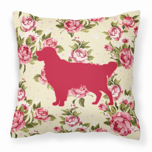 Carolines Treasures, Inc Dog Silhouette Shabby Chic Roses Fabric Decorative Pillow, Yellow, 14x14 Inches, Accent Cushion 