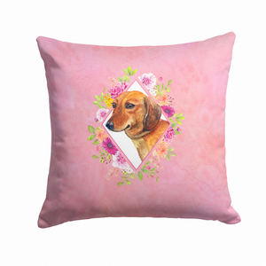 Carolines Treasures Floral Design with Dog Picture Fabric Decorative Pillow, 14 X 14 Inches, Polyester, Cheerful